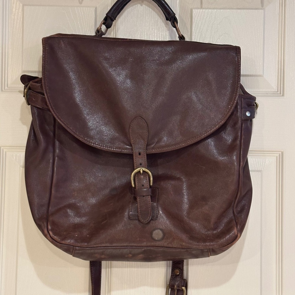 Vintage GAP Brown Leather Backpack Messenger Bag Large
